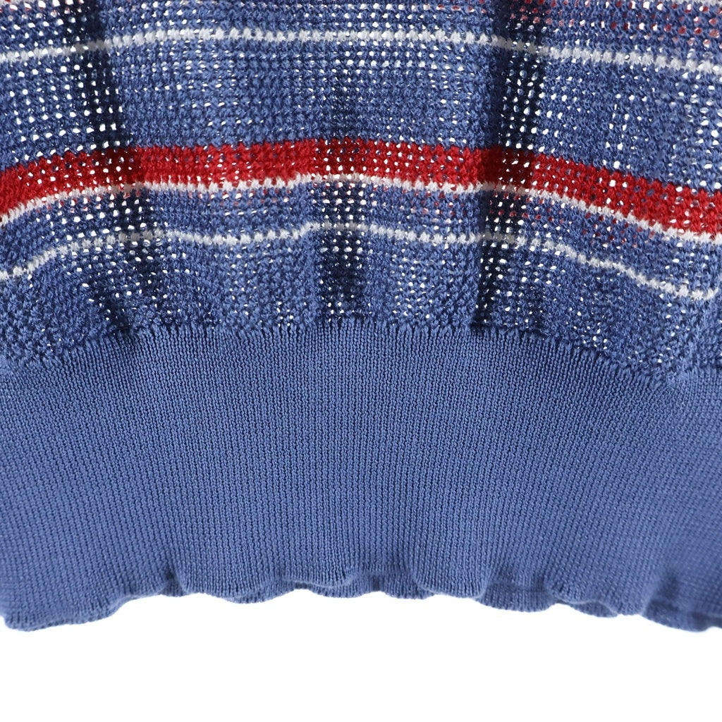 PRADA(プラダ) トライアングル ロゴ パッチ ポロシャツ 半袖 ニット マルチボーダー メッシュ ブルー/レッド UMB846