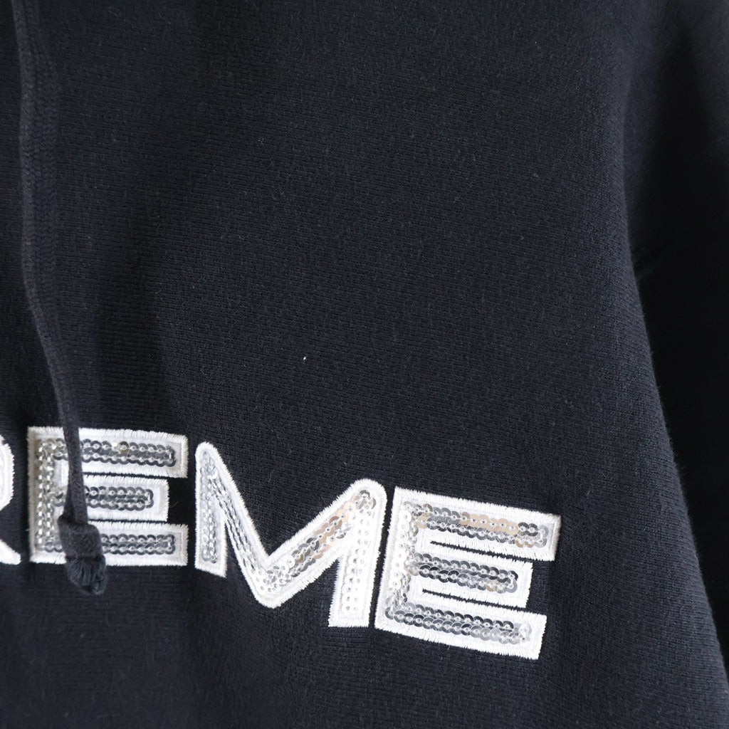 SUPREME(シュプリーム) 17SS Sequin Logo Hooded Sweatshirt スパンコールロゴプルオーバーパーカー ブラック フーディ