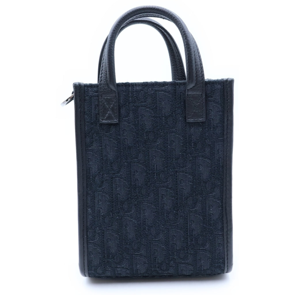 Christian Dior(クリスチャンディオール) オブリーク ノースサウス 2WAYハンドバッグ ショルダーバッグ ブラック レザー×キャンバス ガンメタ金具 レディース