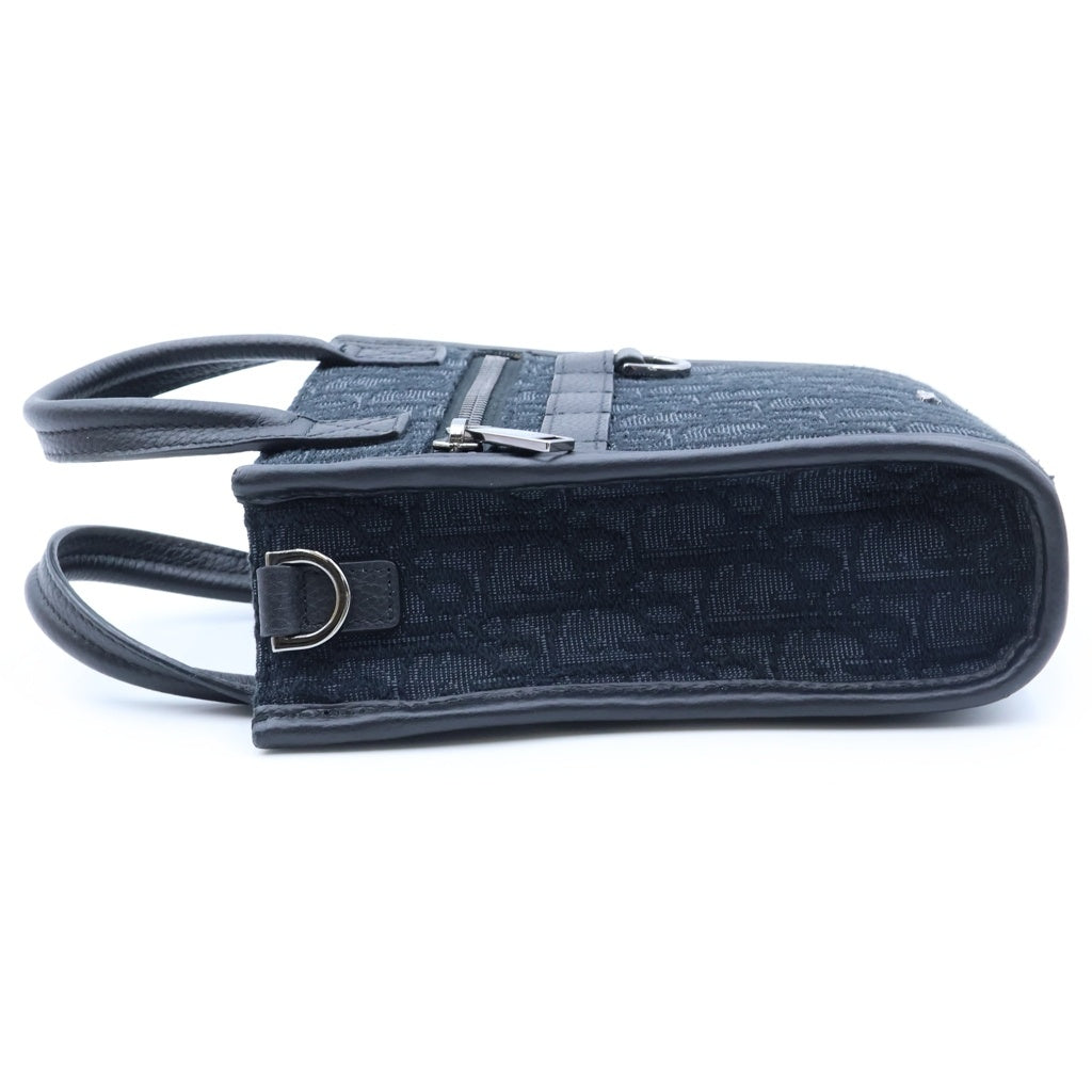 Christian Dior(クリスチャンディオール) オブリーク ノースサウス 2WAYハンドバッグ ショルダーバッグ ブラック レザー×キャンバス ガンメタ金具 レディース