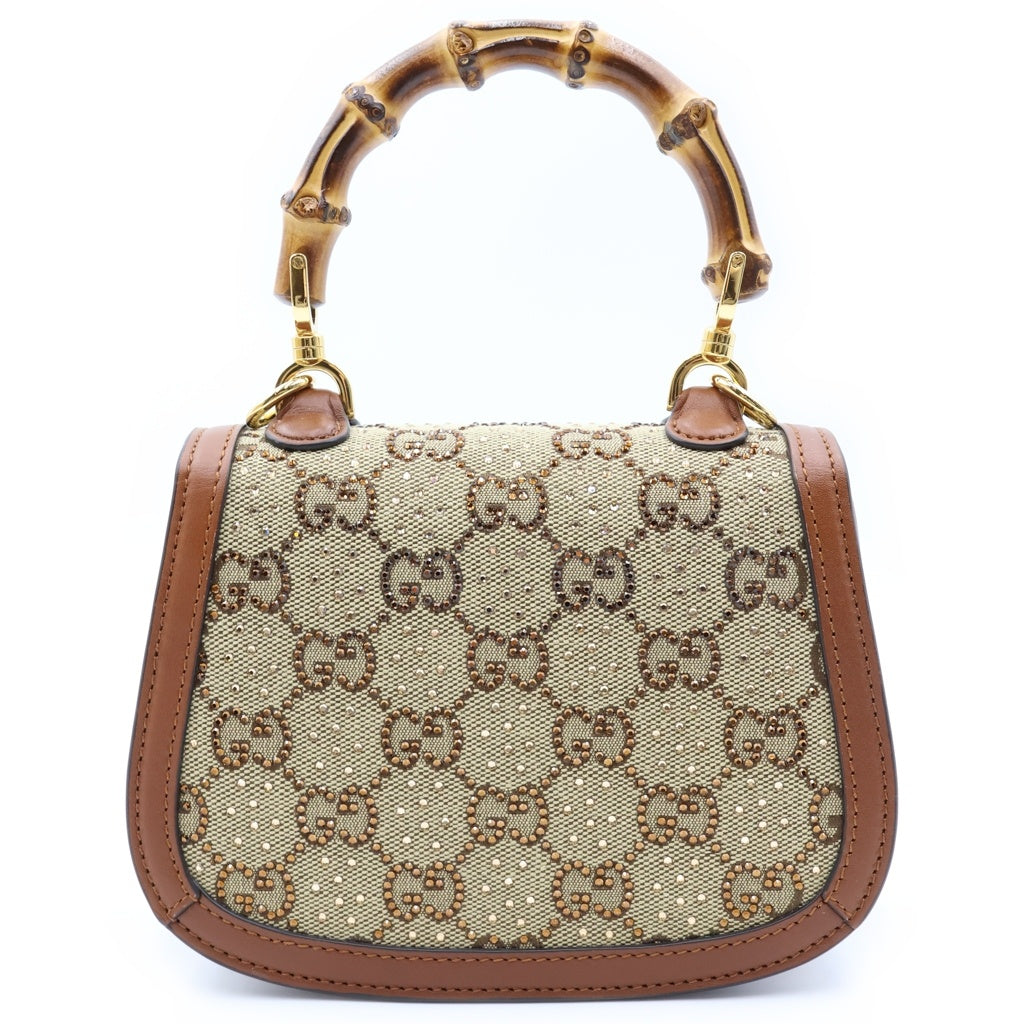 GUCCI(グッチ) バンブー1947 2WAYショルダー ミニ ハンドバッグ GGクリスタル キャンバス ブラウン/ベージュ 735116 レディース