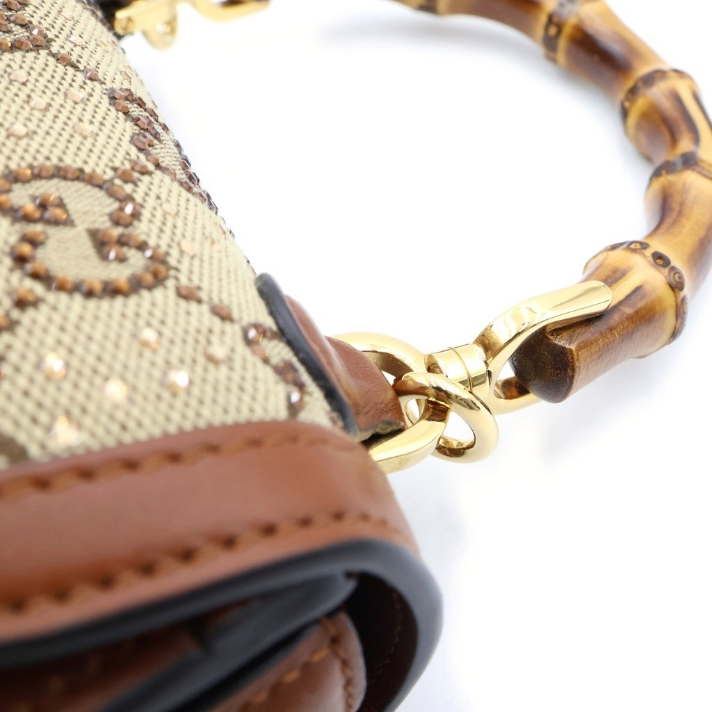 GUCCI(グッチ) バンブー1947 2WAYショルダー ミニ ハンドバッグ GGクリスタル キャンバス ブラウン/ベージュ 735116 レディース