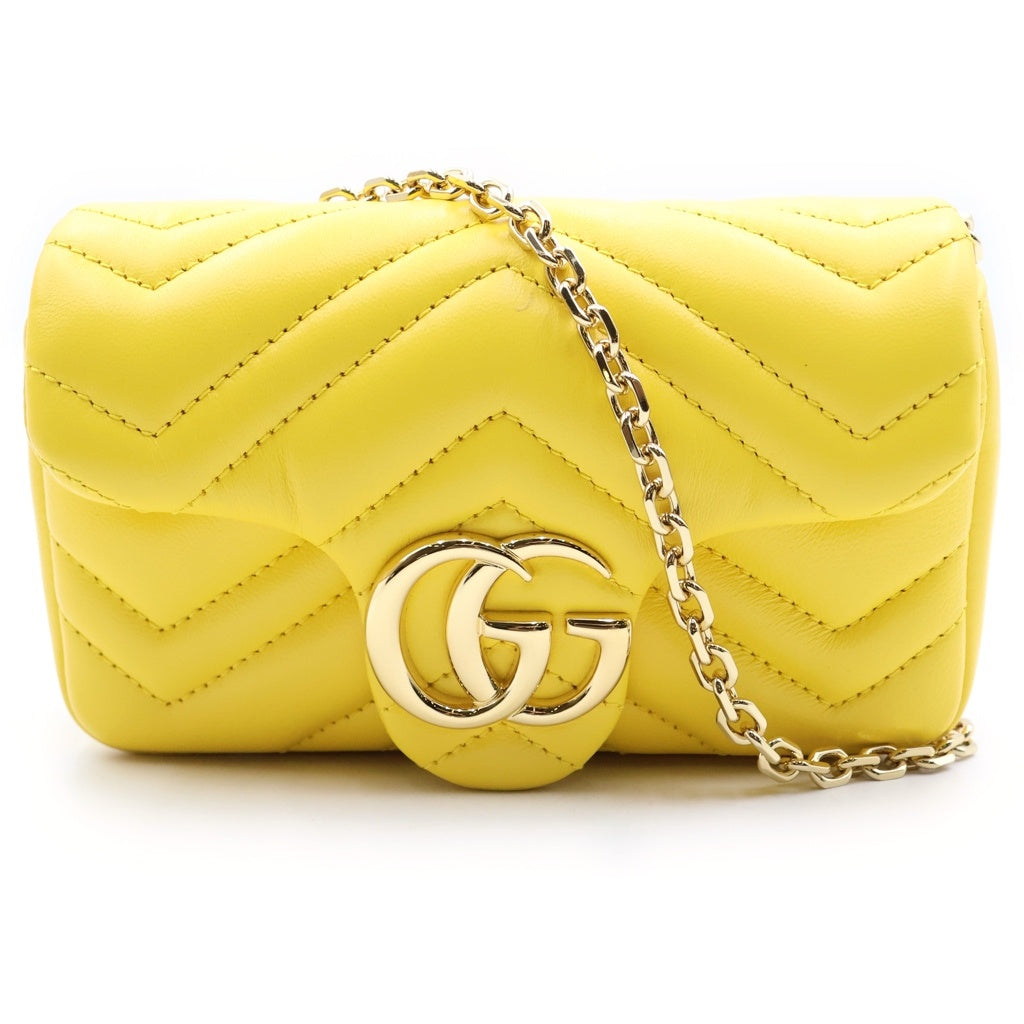 GUCCI(グッチ) GGマーモント ミニショルダーバッグ チェーンバッグ イエロー レザー 841290 ゴールド金具 レディース