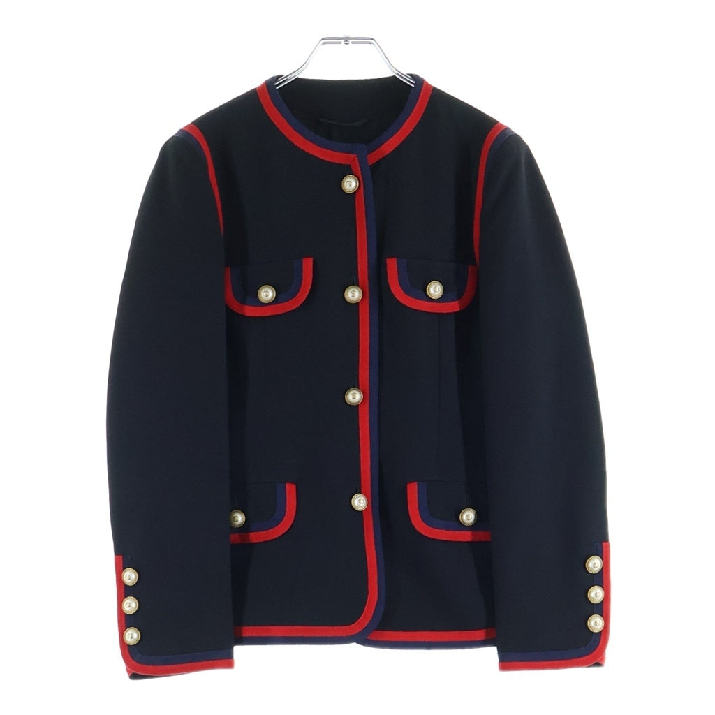 GUCCI(グッチ) ノーカラー ジャケット アウター GG パールボタン ブラック/レッド 482665 ZHM18 レディース