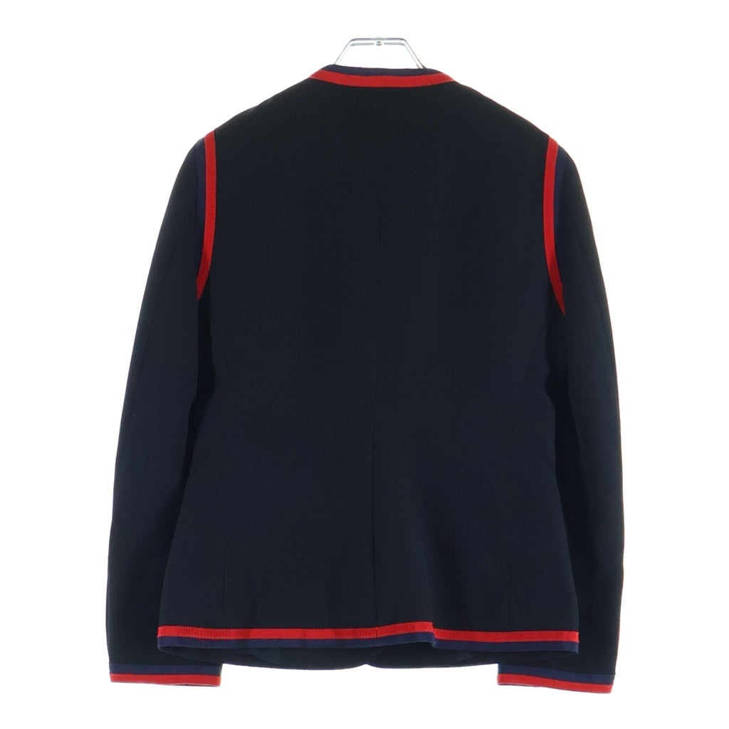 GUCCI(グッチ) ノーカラー ジャケット アウター GG パールボタン ブラック/レッド 482665 ZHM18 レディース
