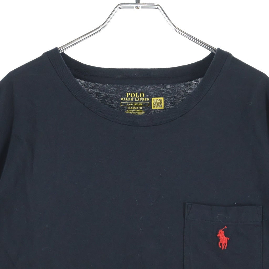 RALPH LAUREN(ラルフローレン) ロゴ刺繍 ポケット 半袖Tシャツ カットソー ブラック レディース
