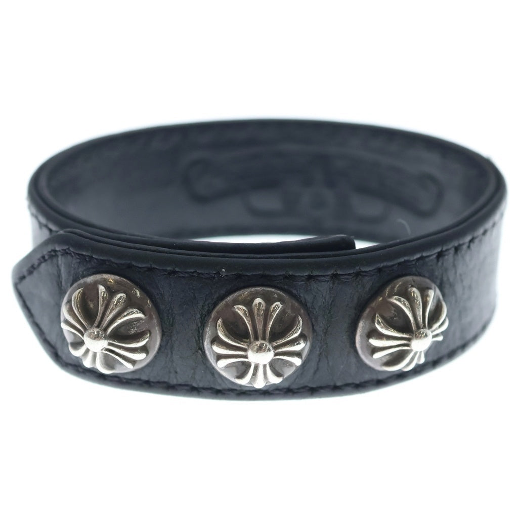 CHROME HEARTS(クロムハーツ) BTN 2SNP クロスボール 3ボタン2スナップ レザーブレスレット ブラック/シルバー BCA123