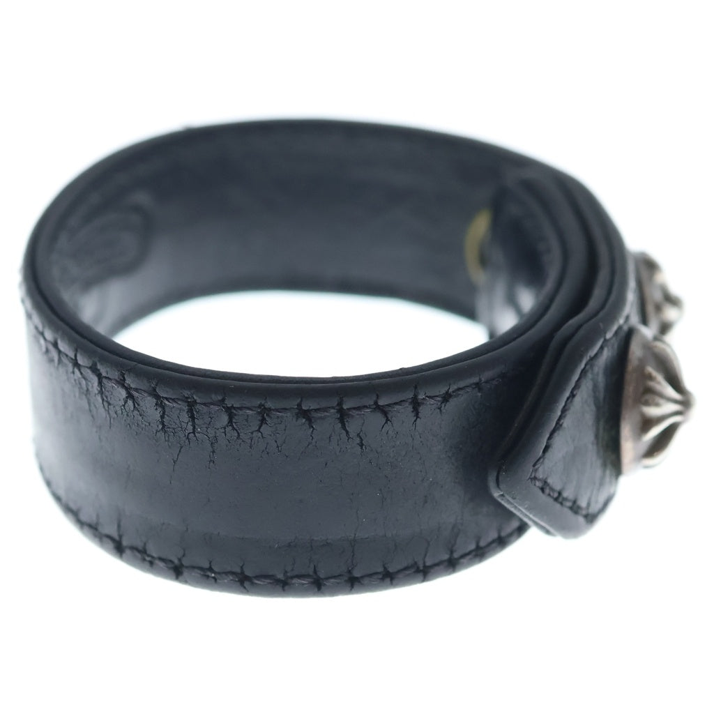 CHROME HEARTS(クロムハーツ) BTN 2SNP クロスボール 3ボタン2スナップ レザーブレスレット ブラック/シルバー BCA123