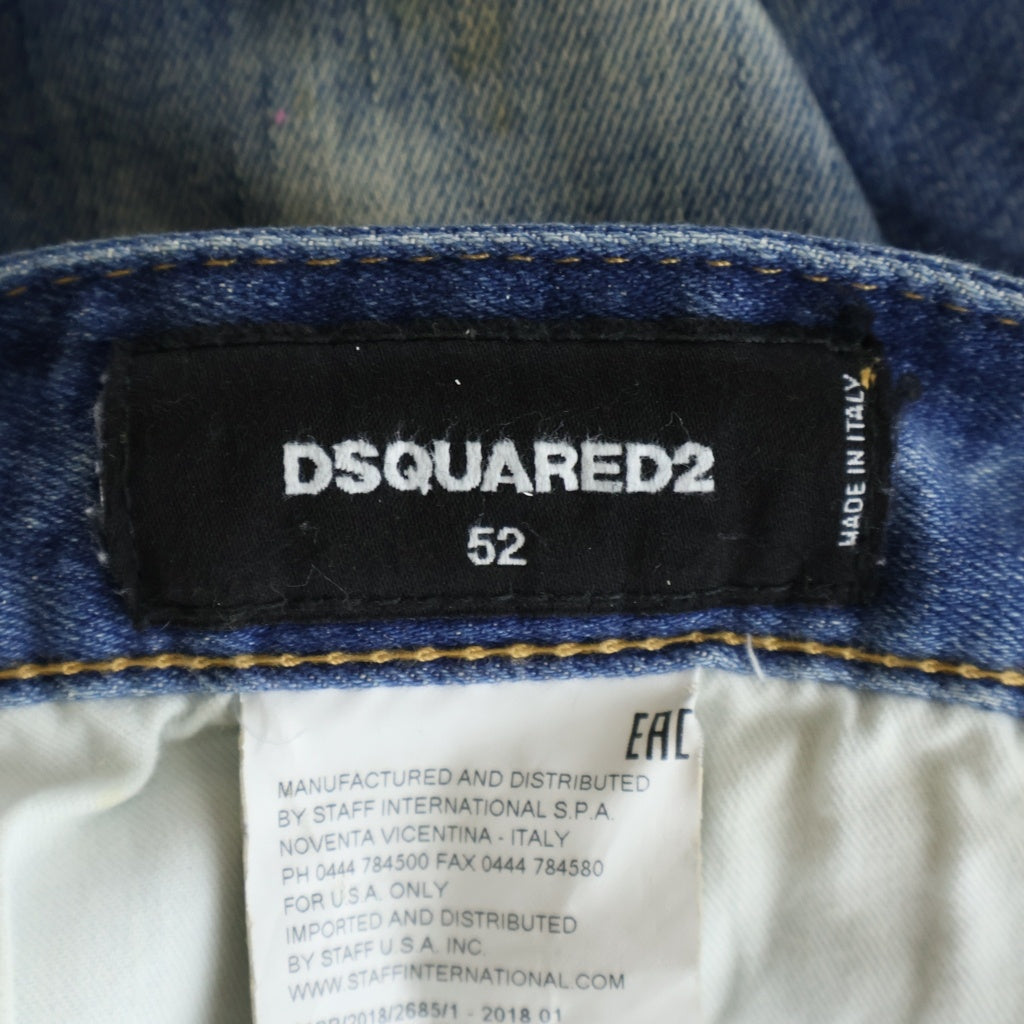 DSQUARED2(ディースクエアード) ダメージ ペイントストレートデニムパンツ ジーンズ インディゴブルー