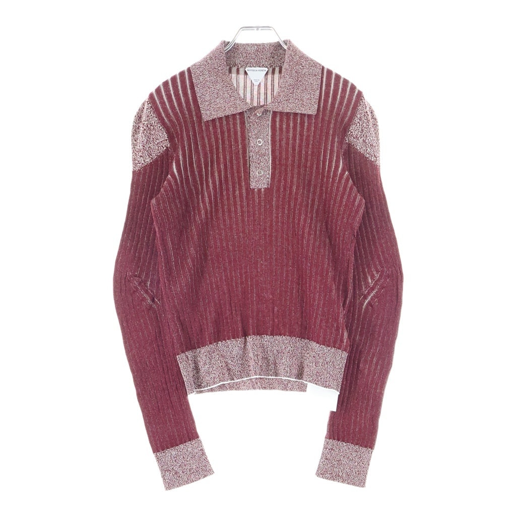 BOTTEGA VENETA(ボッテガヴェネタ) リブニットヘンリーネックポロシャツ ワインレッド ボルドー 728433 V2LV0 レディース