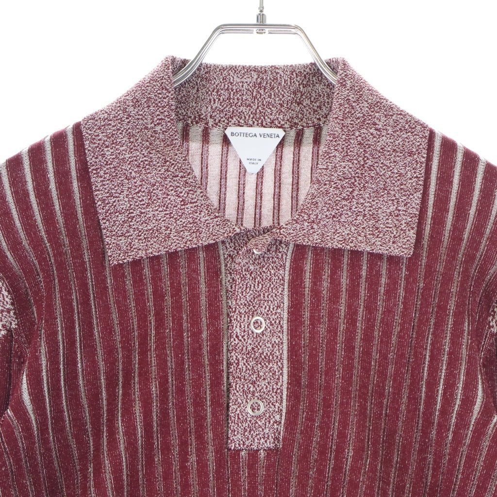 BOTTEGA VENETA(ボッテガヴェネタ) リブニットヘンリーネックポロシャツ ワインレッド ボルドー 728433 V2LV0 レディース