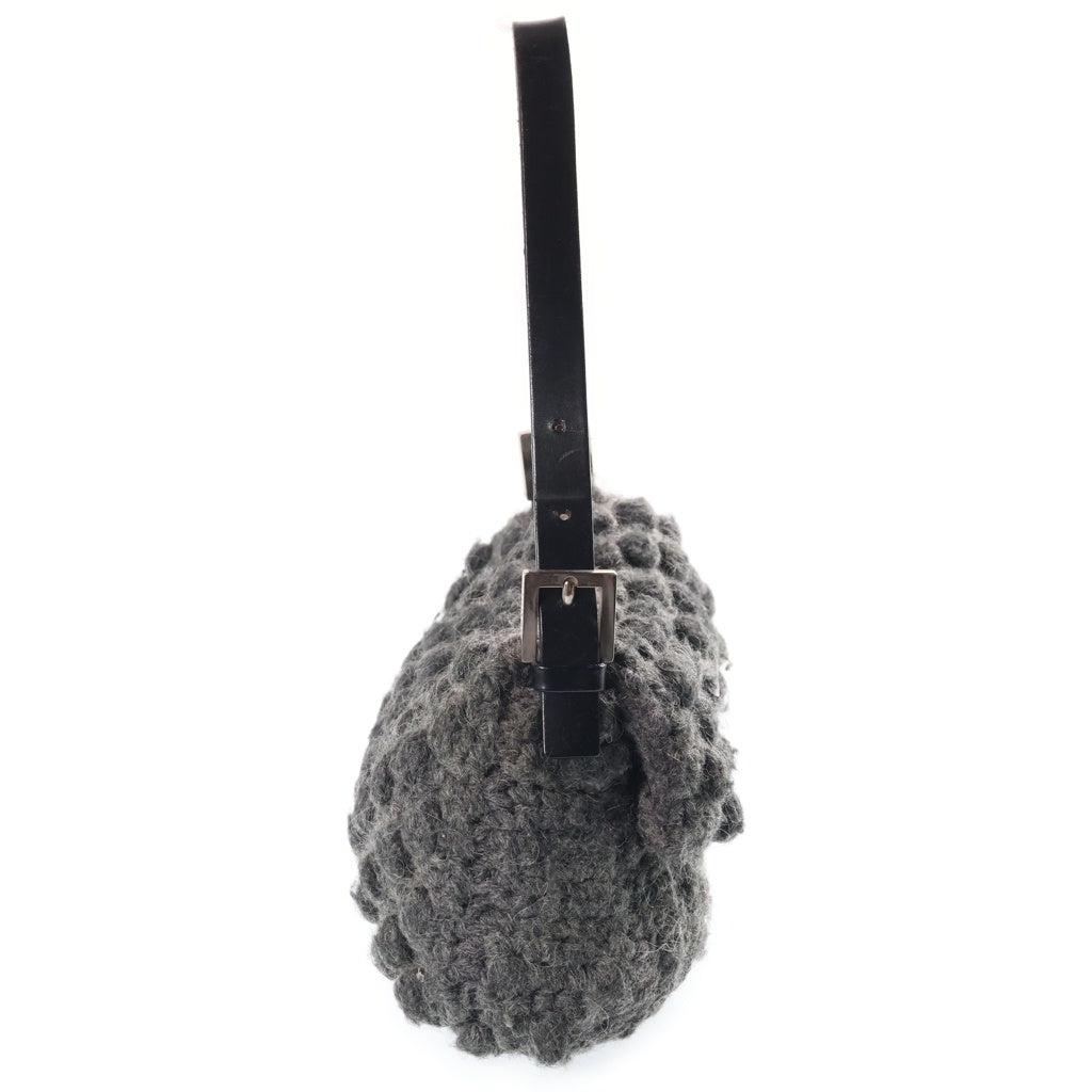 FENDI(フェンディ) マンマバケット ハンドバッグ ワンショルダーバッグ グレー ニット×レザー シルバー金具 レディース