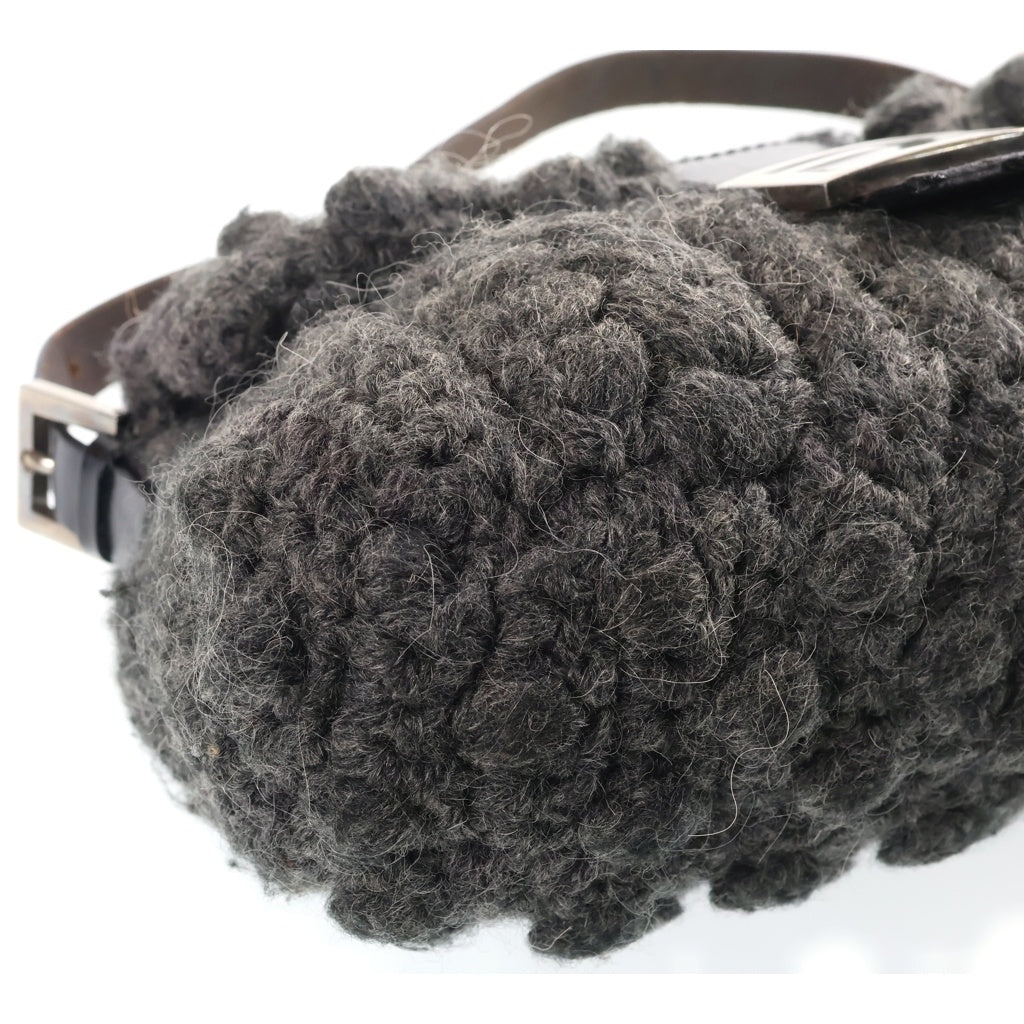 FENDI(フェンディ) マンマバケット ハンドバッグ ワンショルダーバッグ グレー ニット×レザー シルバー金具 レディース