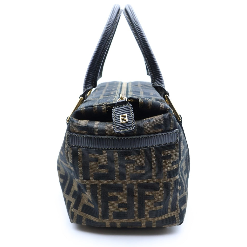 FENDI(フェンディ) ズッカ柄 2WAYハンドバッグ ボストンバッグ ショルダーバッグ ブラウン×ブラック レザー×キャンバス ゴールド金具 レディース
