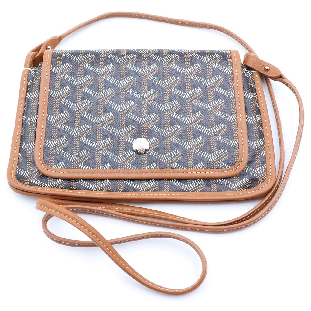 GOYARD(ゴヤール) プリュメ ポーチウォレット ミニショルダーバッグ ブラウン レザー×PVC シルバー金具 レディース