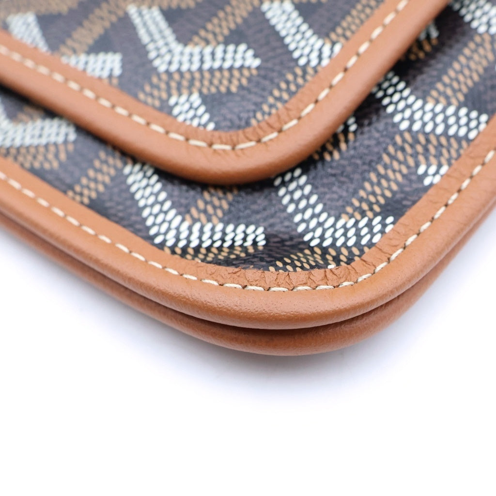 GOYARD(ゴヤール) プリュメ ポーチウォレット ミニショルダーバッグ ブラウン レザー×PVC シルバー金具 レディース