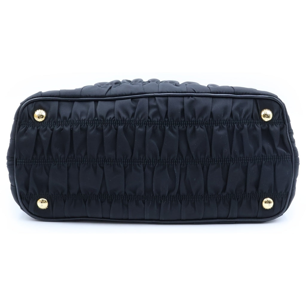 PRADA(プラダ) ギャザー ハンドバッグ 2wayショルダー ナイロン レザー ブラック 1BA173 レディース