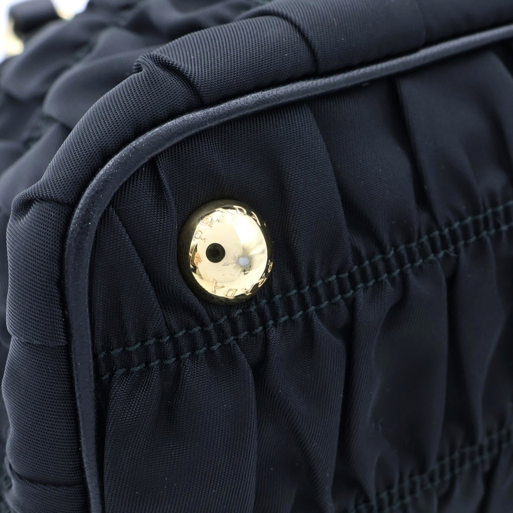 PRADA(プラダ) ギャザー ハンドバッグ 2wayショルダー ナイロン レザー ブラック 1BA173 レディース