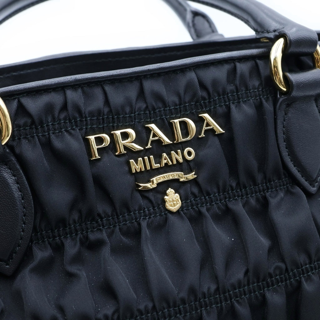 PRADA(プラダ) ギャザー ハンドバッグ 2wayショルダー ナイロン レザー ブラック 1BA173 レディース