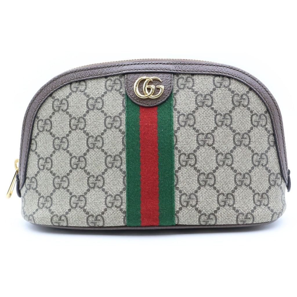 GUCCI(グッチ) GGスプリーム オフィディア ラージ コスメティックケース メイクポーチ ブラウンベージュ レザー×PVC 625551 ゴールド金具 レディース