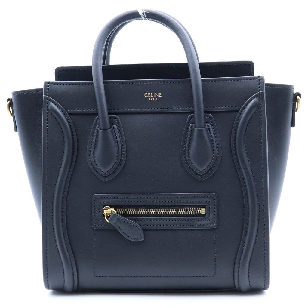 CELINE(セリーヌ) ラゲージナノ 2WAYハンドバッグ ショルダーバッグ ブラック レザー ゴールド金具 レディース