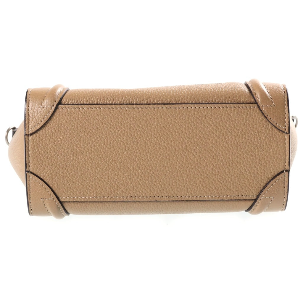 CELINE(セリーヌ) ラゲージナノ 2WAYショルダーバッグ ハンドバッグ ベージュ レザー シルバー金具 レディース