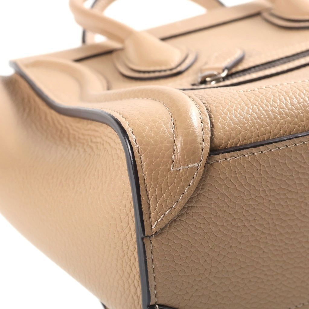 CELINE(セリーヌ) ラゲージナノ 2WAYショルダーバッグ ハンドバッグ ベージュ レザー シルバー金具 レディース
