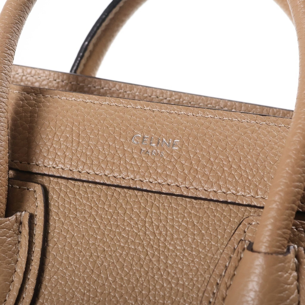 CELINE(セリーヌ) ラゲージナノ 2WAYショルダーバッグ ハンドバッグ ベージュ レザー シルバー金具 レディース