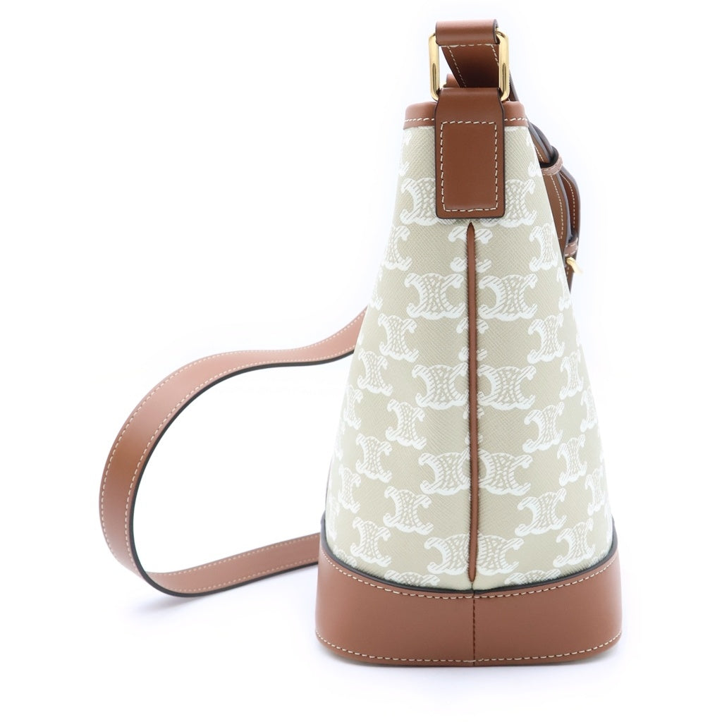 CELINE(セリーヌ) トリオンフ スモールバケット ショルダーバッグ アイボリー×ブラウン レザー×PVC ゴールド金具 レディース