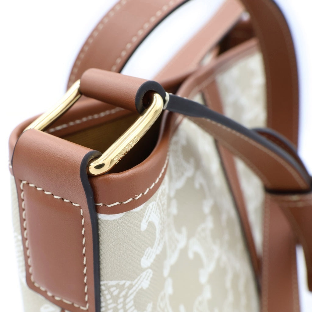 CELINE(セリーヌ) トリオンフ スモールバケット ショルダーバッグ アイボリー×ブラウン レザー×PVC ゴールド金具 レディース