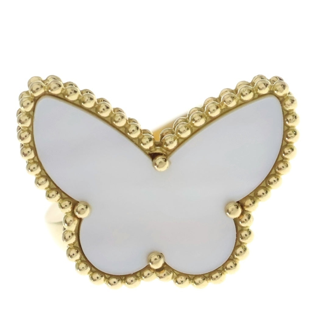 Van Cleef & Arpels(ヴァンクリーフアンドアーペル) ラッキーアルハンブラ パピヨン リング ホワイト×イエローゴールド 750YG レディース