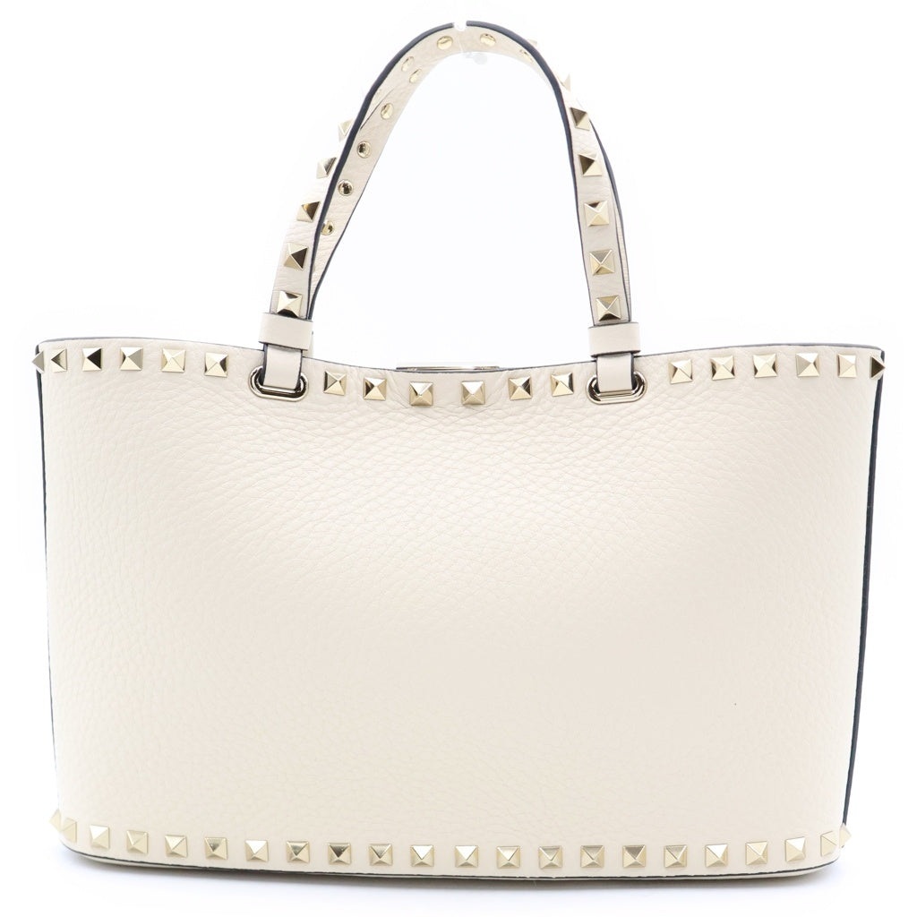 VALENTINO(ヴァレンティノ) ロックスタッズ スモール トートバッグ 2wayショルダー グレインカーフスキン アイボリー 7W2B0S20VSF