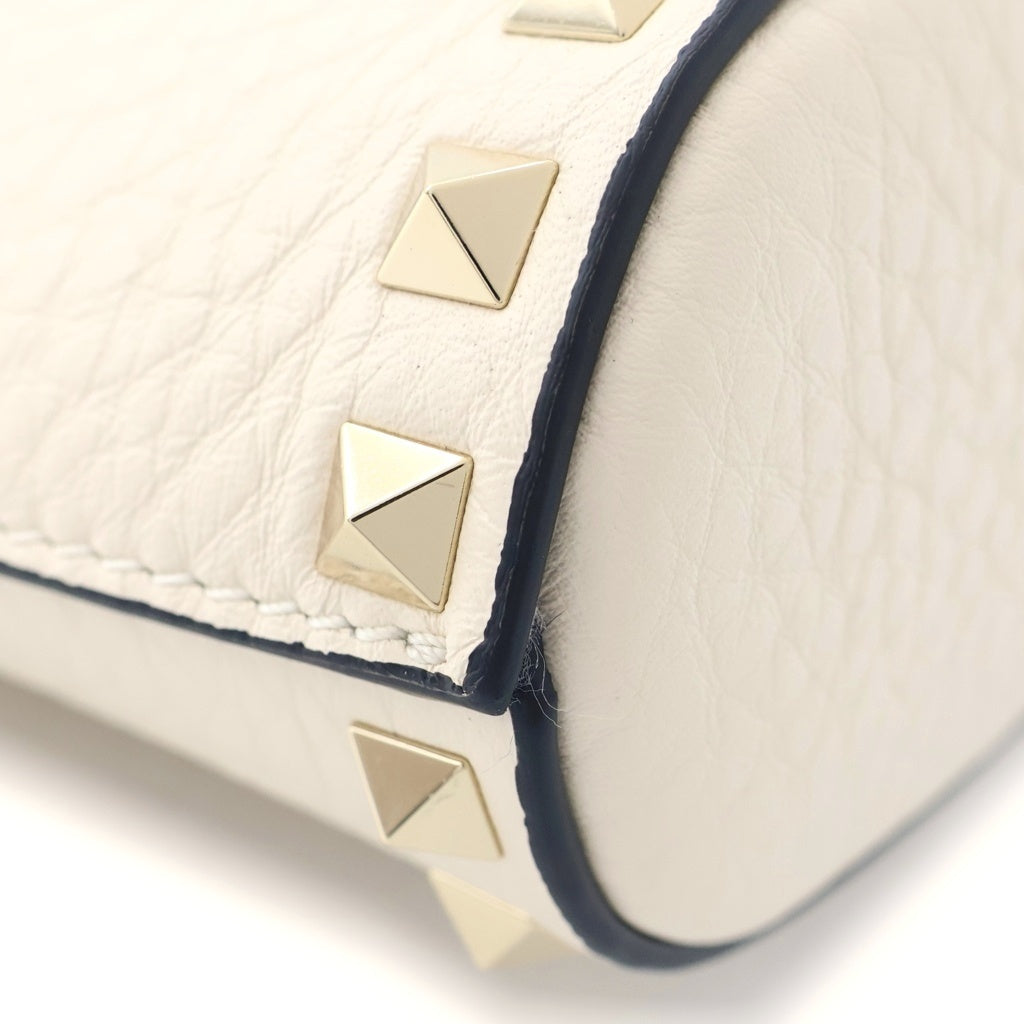 VALENTINO(ヴァレンティノ) ロックスタッズ スモール トートバッグ 2wayショルダー グレインカーフスキン アイボリー 7W2B0S20VSF
