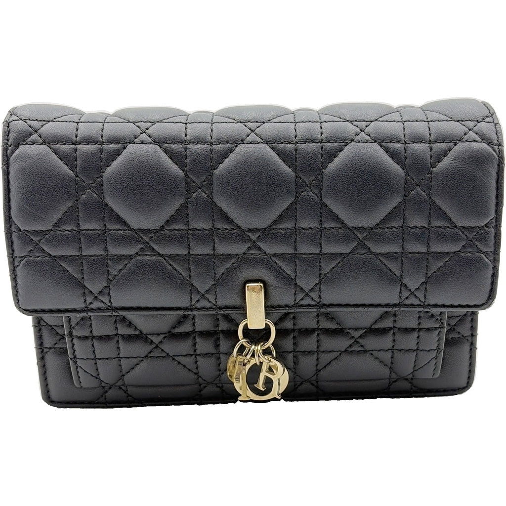 DIOR(ディオール) カナージュ カロ チェーンショルダーバッグ ブラック レザー ゴールド金具 レディース