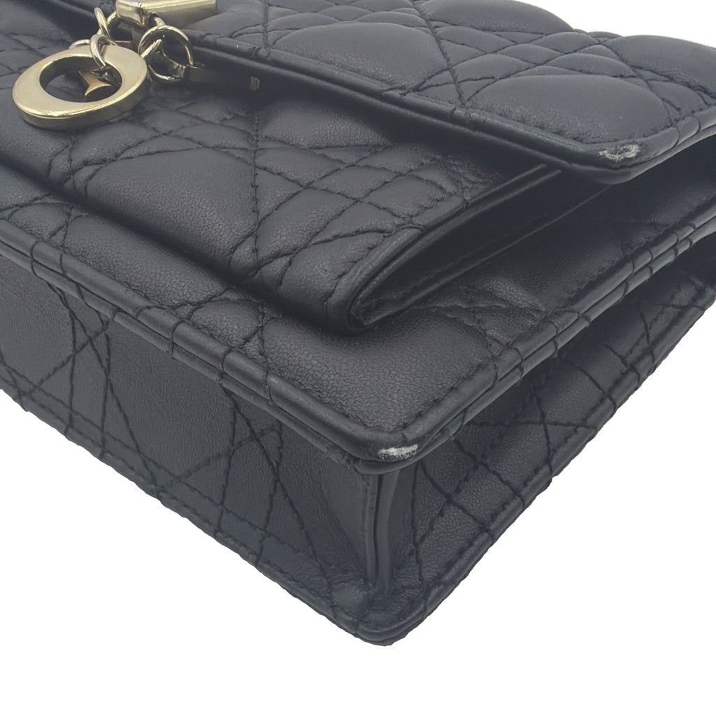 DIOR(ディオール) カナージュ カロ チェーンショルダーバッグ ブラック レザー ゴールド金具 レディース