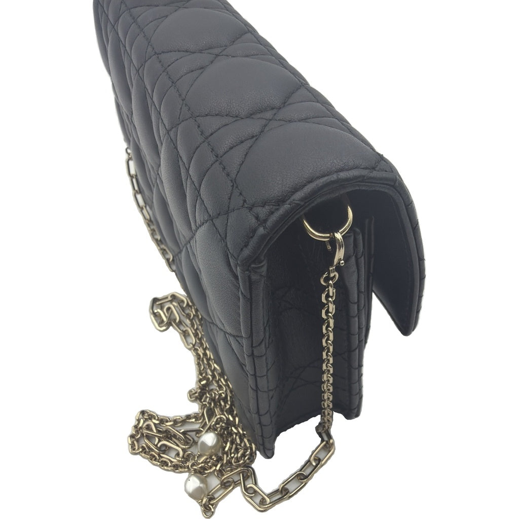 DIOR(ディオール) カナージュ カロ チェーンショルダーバッグ ブラック レザー ゴールド金具 レディース