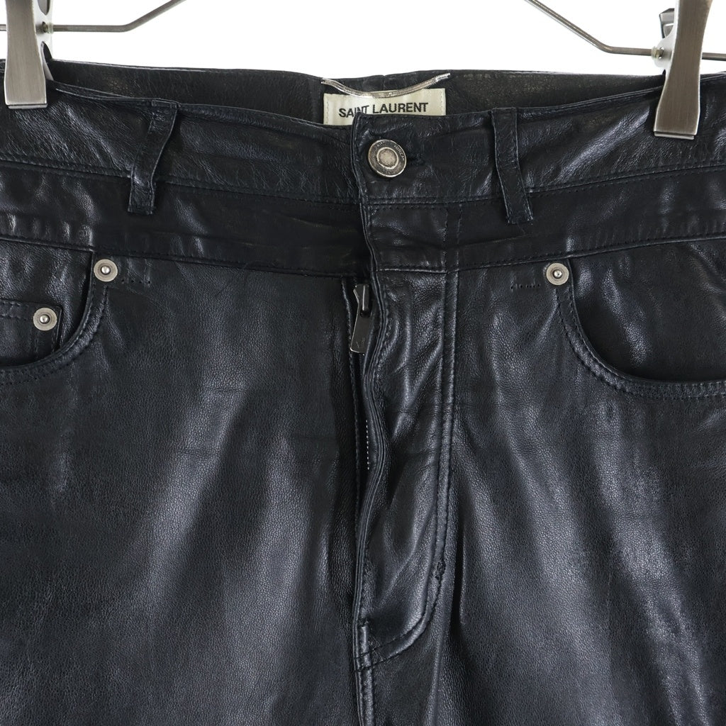 SAINT LAURENT PARIS(サンローランパリ) スリムロングパンツ ブラック ラムレザー 605147