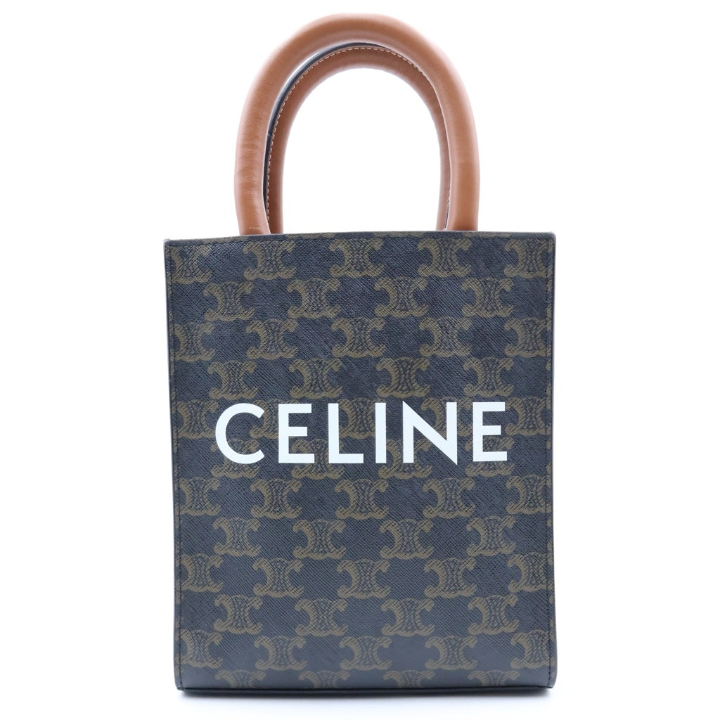 CELINE(セリーヌ) トリオンフ バーティカルカバ ミニ 2WAYハンドバッグ ミニバッグ ショルダーバッグ ブラウン レザー×PVC ゴールド金具 レディース