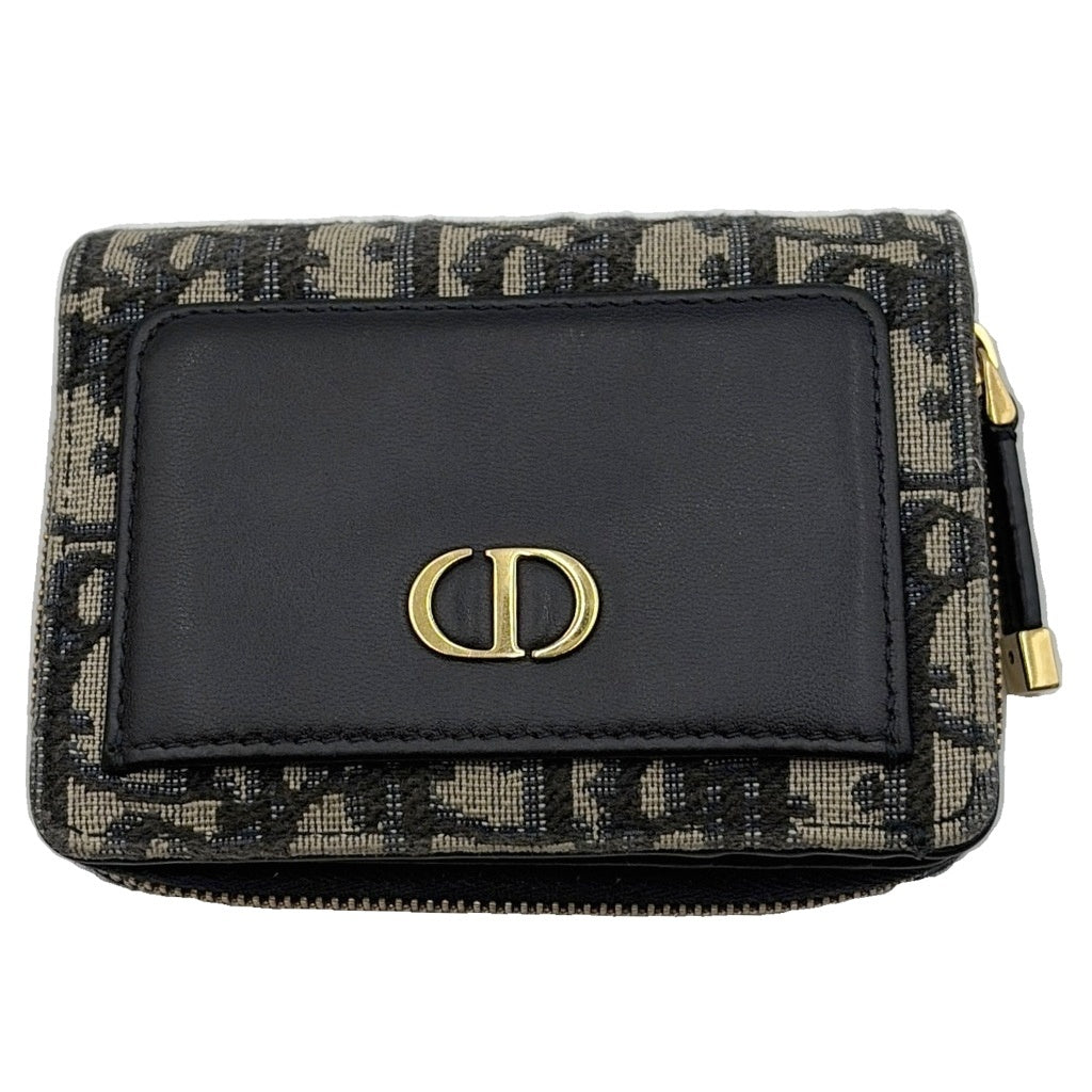 Christian Dior(クリスチャンディオール) 30モンテーニュ オブリーク ミニ財布 コンパクトウォレット ネイビー レザー×キャンバス ゴールド金具 レディース