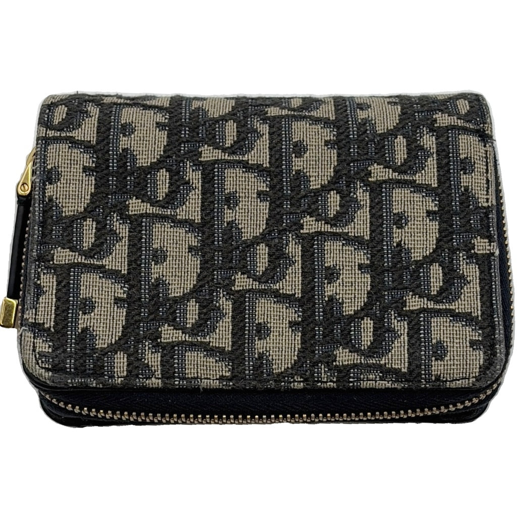 Christian Dior(クリスチャンディオール) 30モンテーニュ オブリーク ミニ財布 コンパクトウォレット ネイビー レザー×キャンバス ゴールド金具 レディース