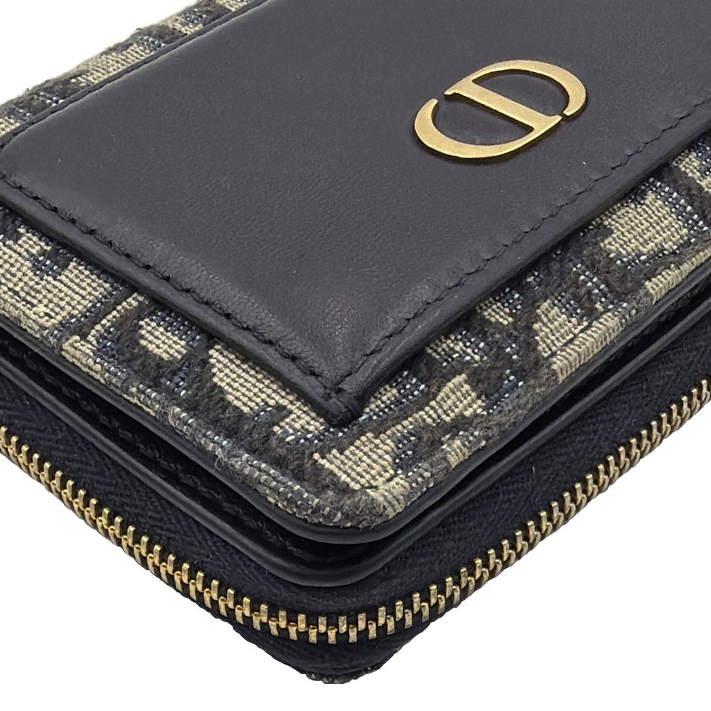 Christian Dior(クリスチャンディオール) 30モンテーニュ オブリーク ミニ財布 コンパクトウォレット ネイビー レザー×キャンバス ゴールド金具 レディース