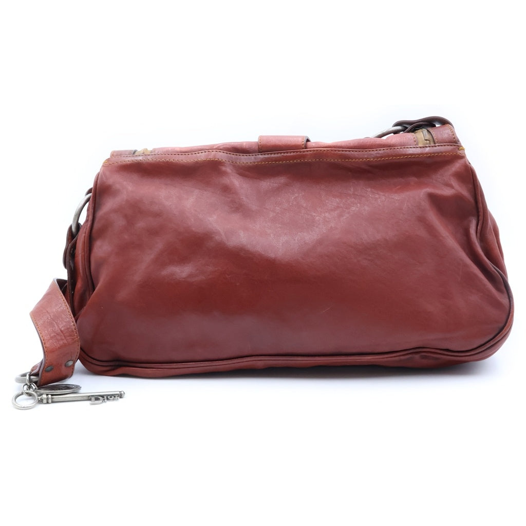 Christian Dior(クリスチャンディオール) ガウチョ ショルダーバッグ レッド レザー 05-MA-0016 シルバー金具 レディース