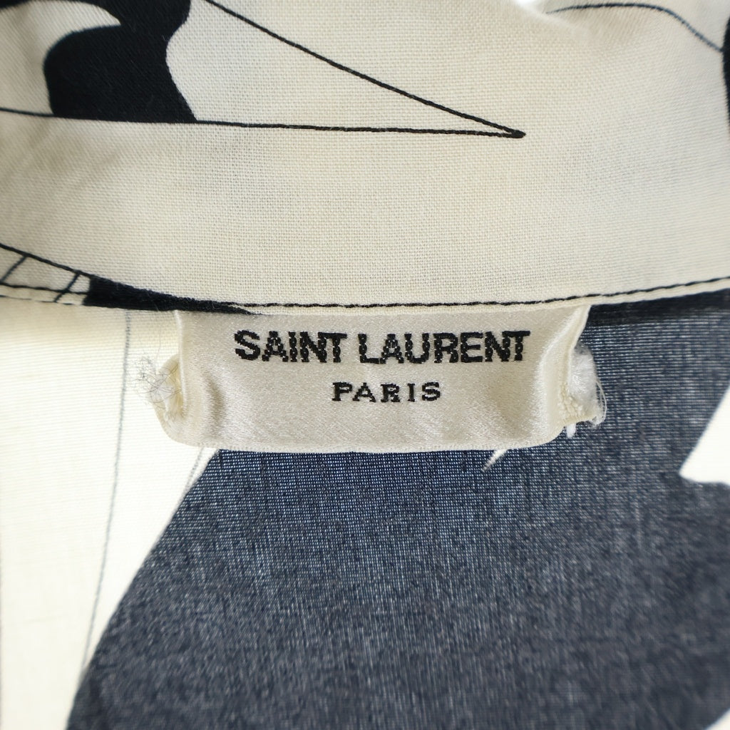 YVES SAINT LAURENT(イヴサンローラン) 半袖 シャツ 総柄 レーヨン ホワイト/ブラック