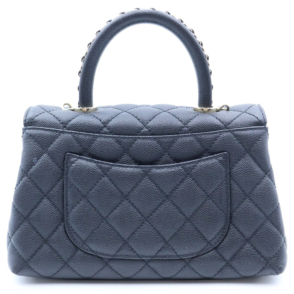 CHANEL(シャネル) ココハンドルXS チェーンハンドル 2WAYハンドバッグ ショルダーバッグ ブラック キャビアスキン プレートシリアル A92990 ゴールド金具 レディース