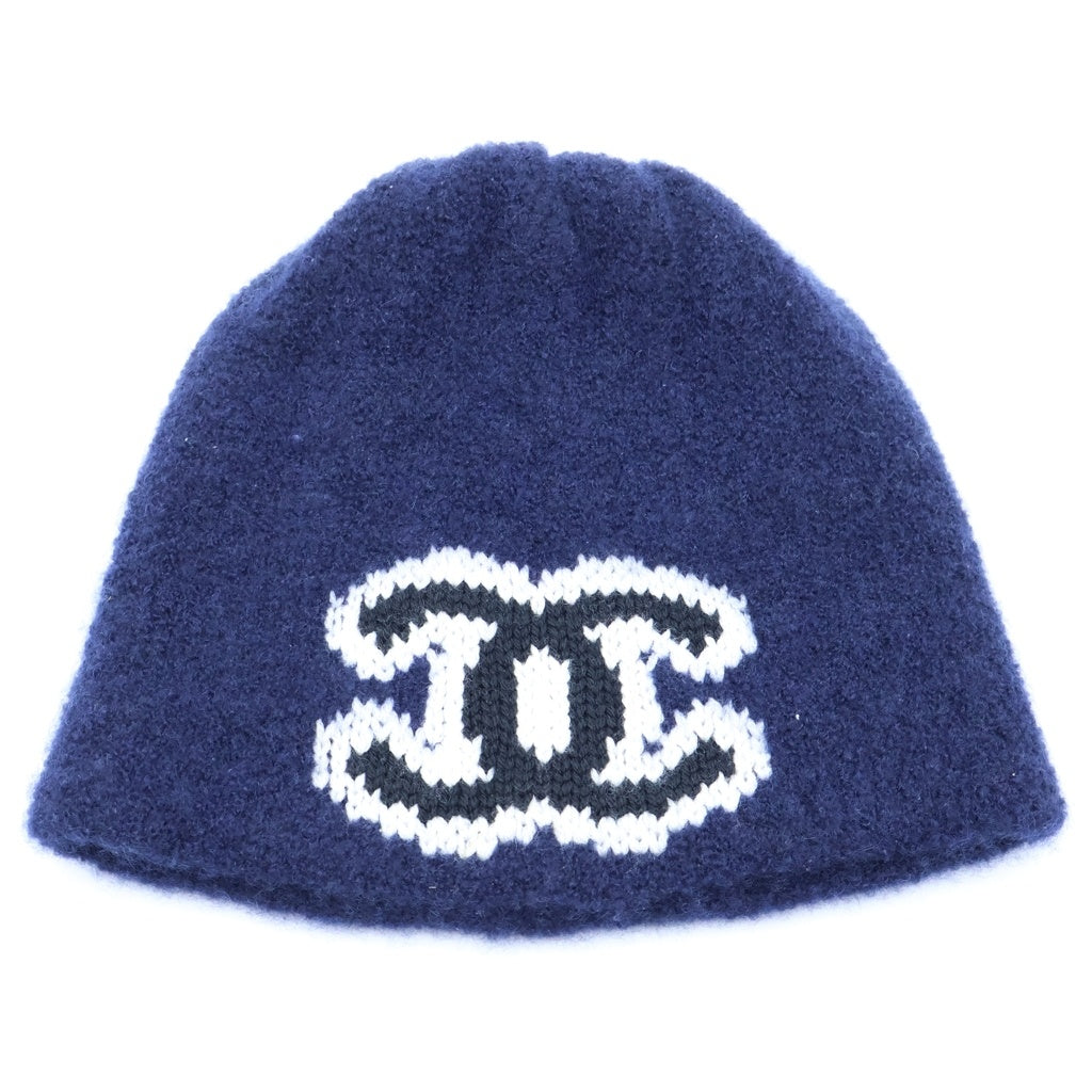 CHANEL(シャネル) ココマーク ビーニー ウールニット帽 ネイビー レディース