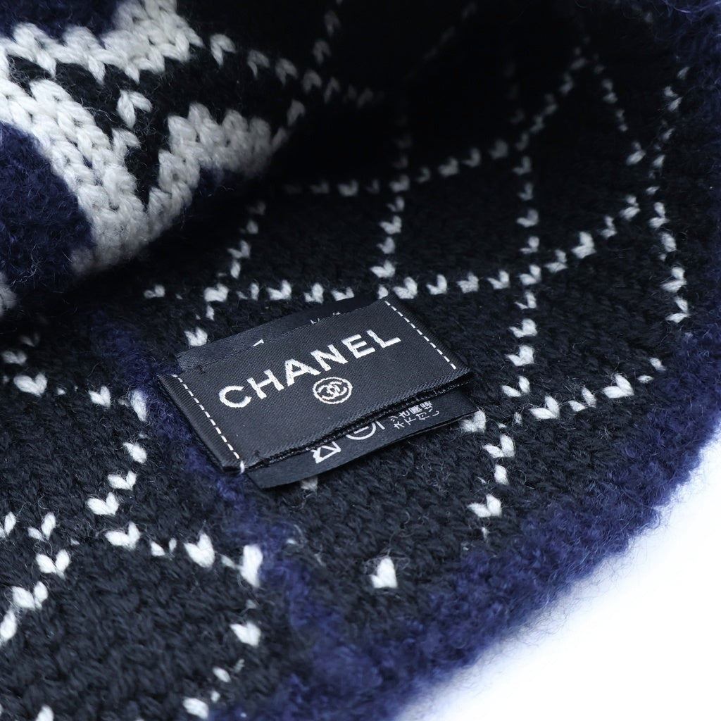 CHANEL(シャネル) ココマーク ビーニー ウールニット帽 ネイビー レディース