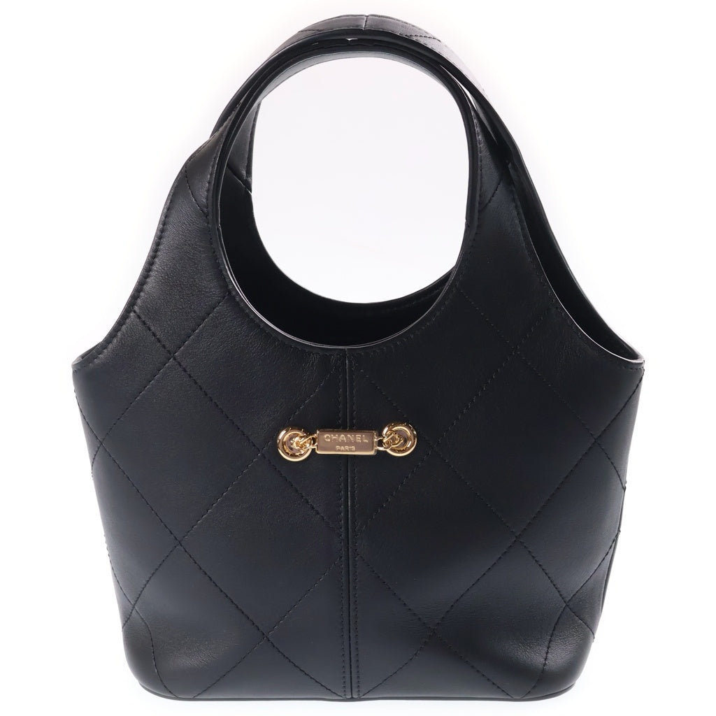 CHANEL(シャネル) マトラッセ チェーン スモールショッピング ハンドバッグ ブラック カーフスキン プレートシリアル AS6132 ゴールド金具 レディース
