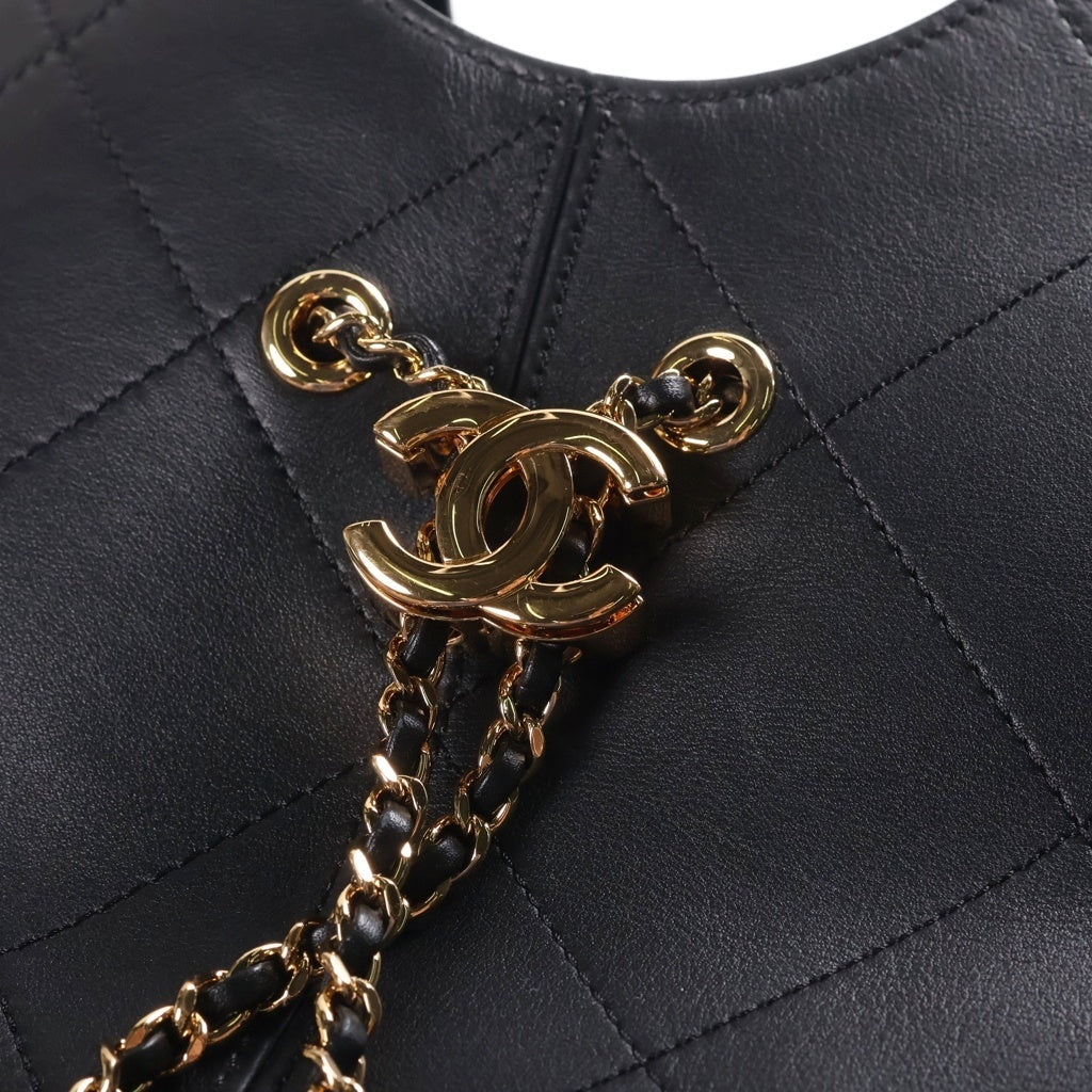CHANEL(シャネル) マトラッセ チェーン スモールショッピング ハンドバッグ ブラック カーフスキン プレートシリアル AS6132 ゴールド金具 レディース
