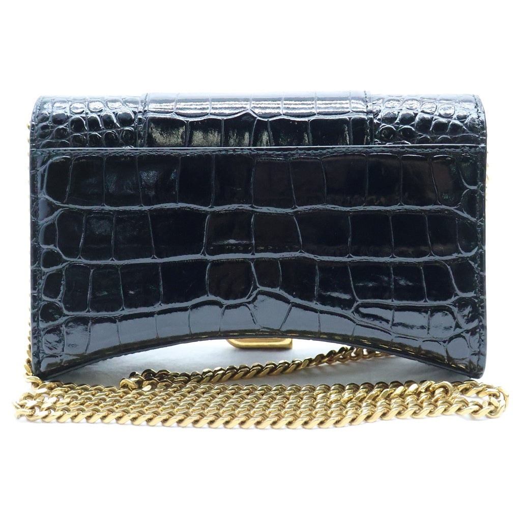 BALENCIAGA(バレンシアガ) アワーグラス チェーンウォレット チェーンショルダーバッグ ブラック 型押しクロコ レザー 656050 ゴールド金具