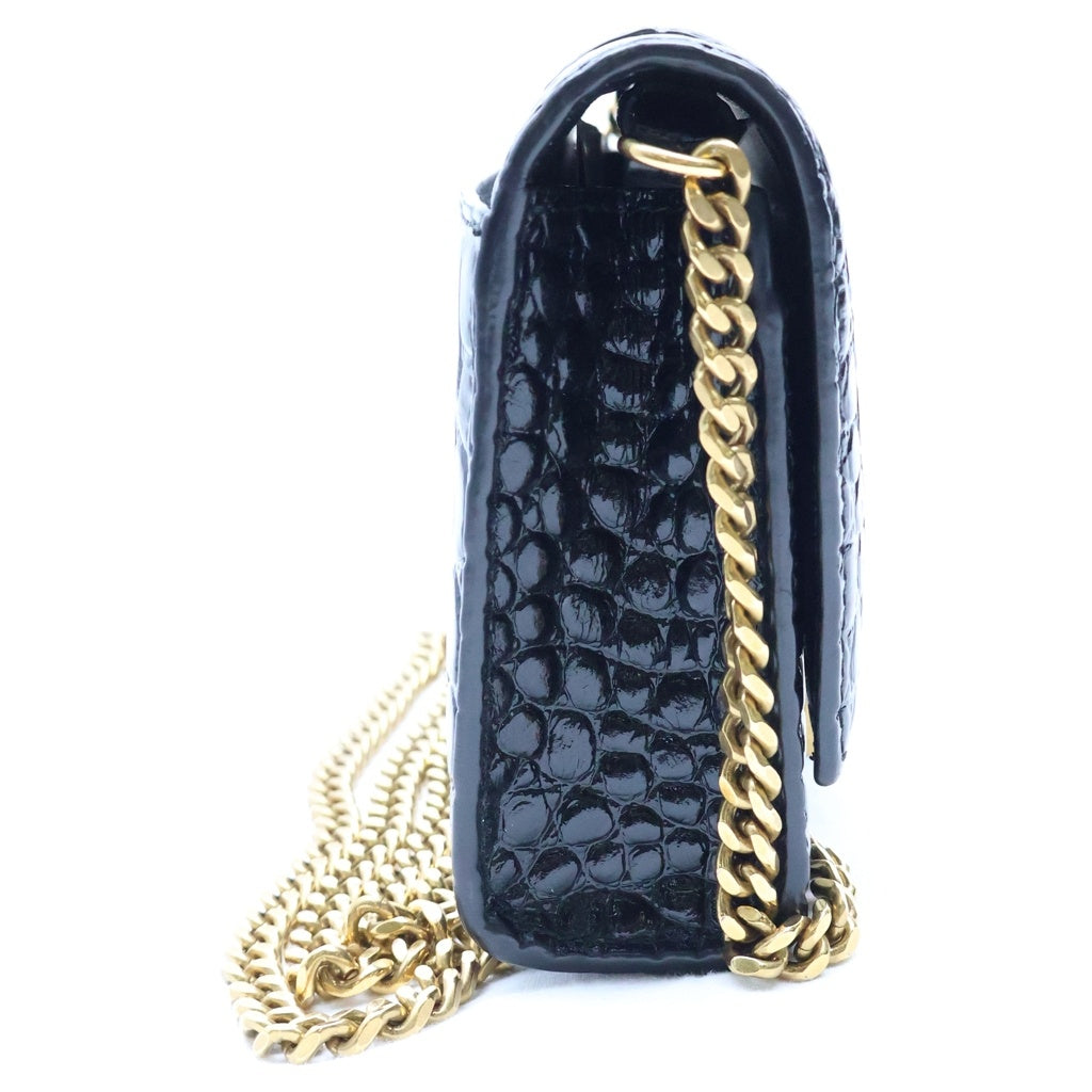 BALENCIAGA(バレンシアガ) アワーグラス チェーンウォレット チェーンショルダーバッグ ブラック 型押しクロコ レザー 656050 ゴールド金具